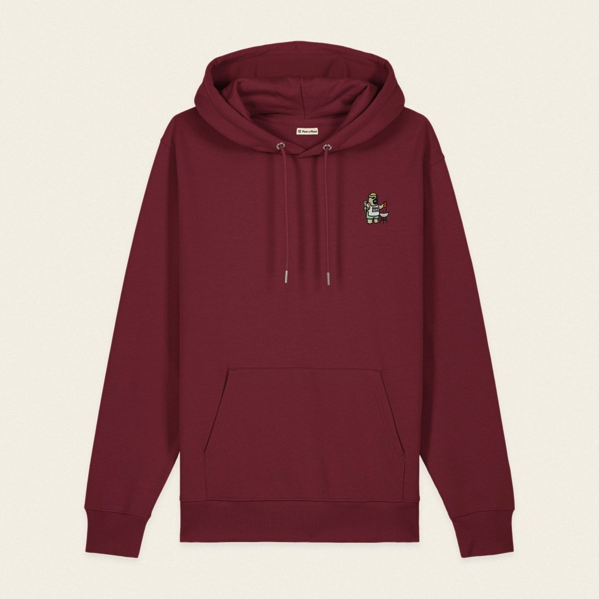 Bio Hoodie - BBQ Bär in Burgunder - Paw & Pixel Stickdesign