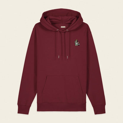 Bio Hoodie - BBQ Bär in Burgunder - Paw & Pixel Stickdesign