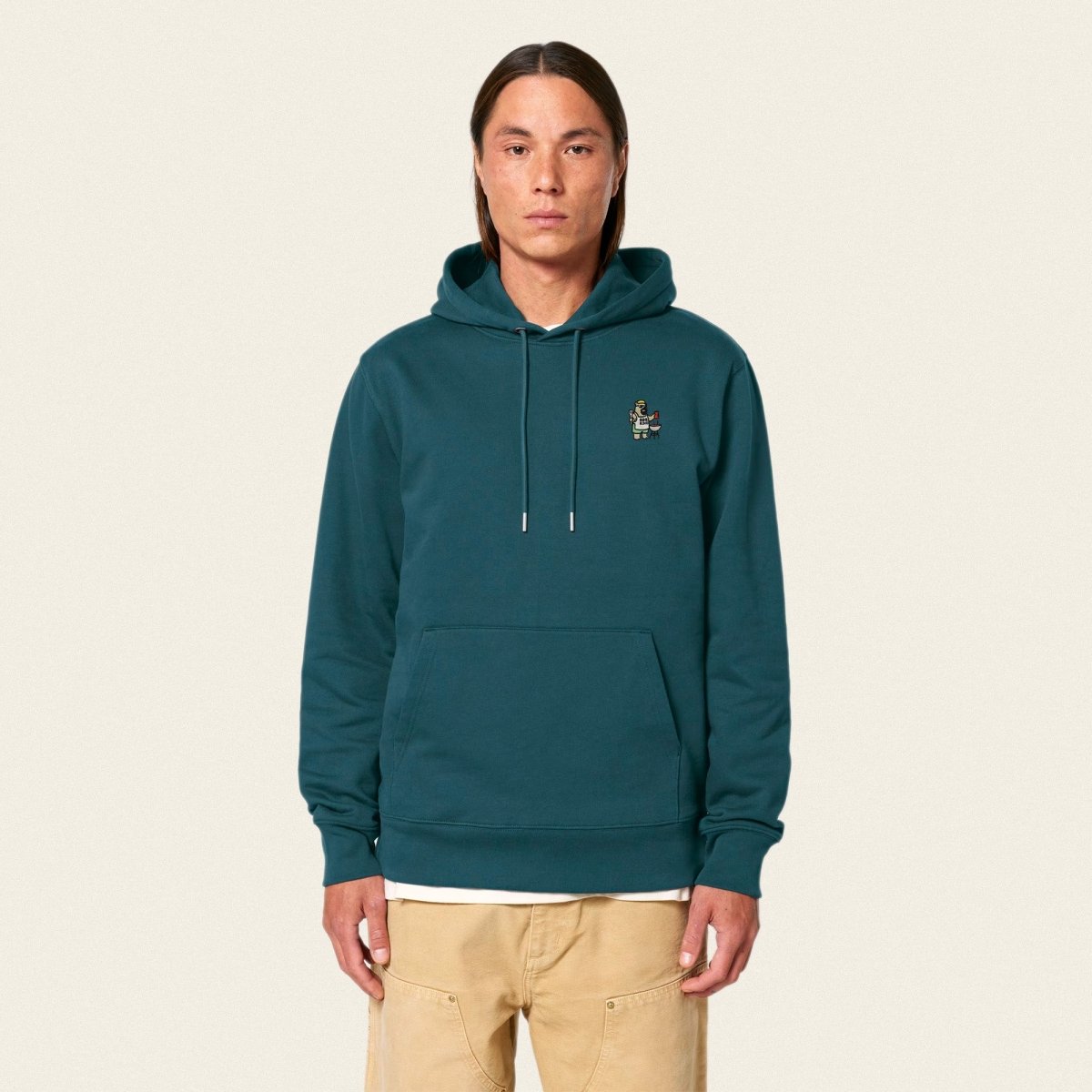 Bio Hoodie - BBQ Bär in Burgunder - Paw & Pixel Stickdesign