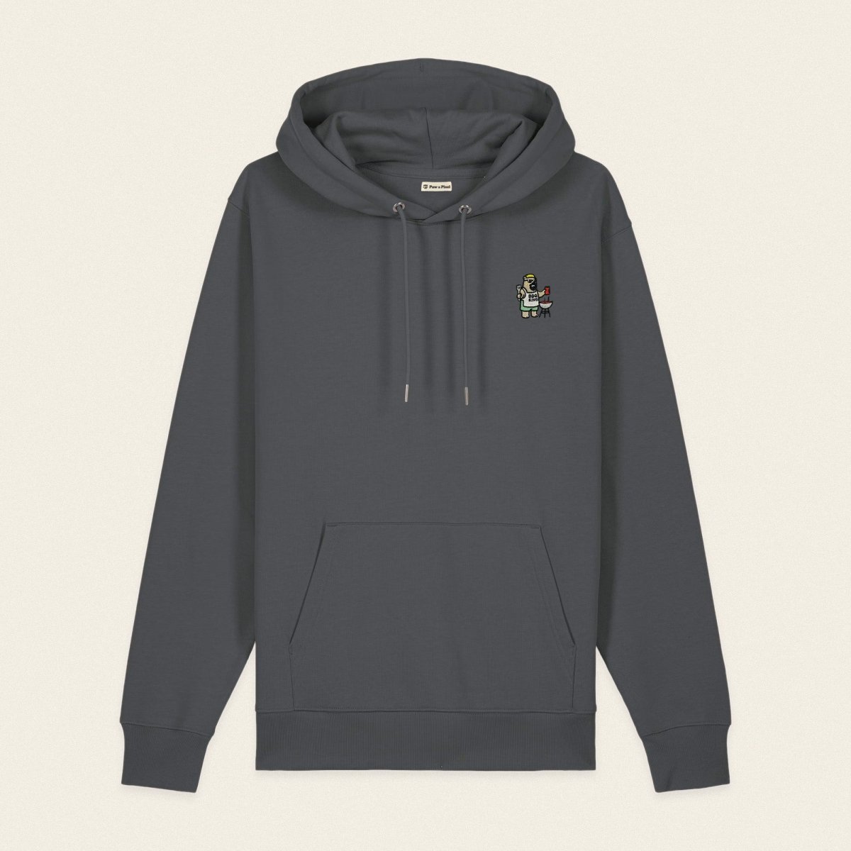 Bio Hoodie - BBQ Bär in Grau - Paw & Pixel Stickdesign