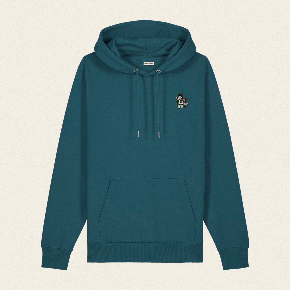 Bio Hoodie - BBQ Bär in Petrol - Paw & Pixel Stickdesign