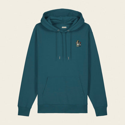 Bio Hoodie - BBQ Bär in Petrol - Paw & Pixel Stickdesign