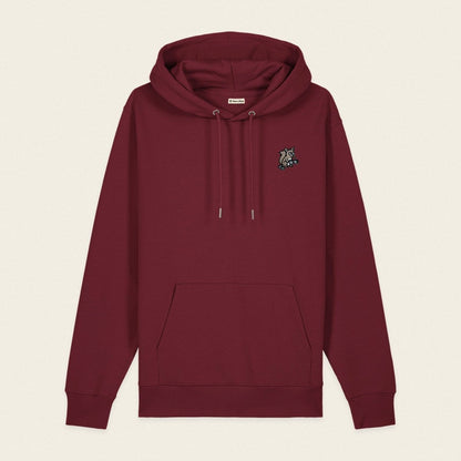 Bio Hoodie - Coffee Junkie in Burgunder - Paw & Pixel Stickdesign