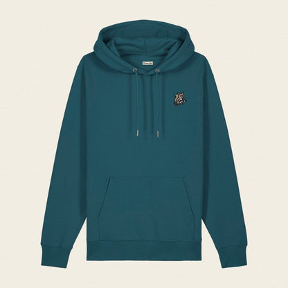 Bio Hoodie - Coffee Junkie in Petrol - Paw & Pixel Stickdesign
