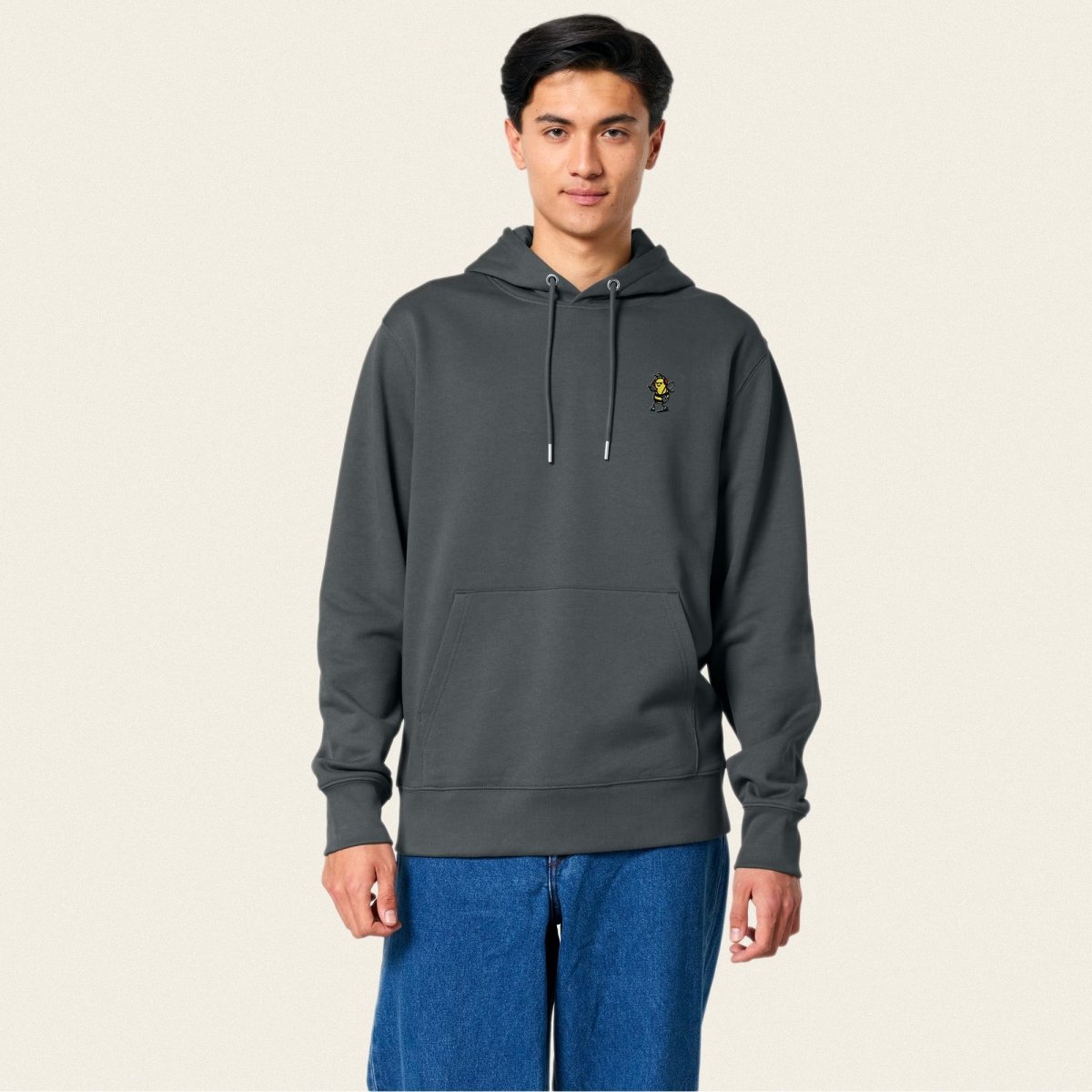 Bio Hoodie - Groovy Bee in Burgunder - Paw & Pixel Stickdesign