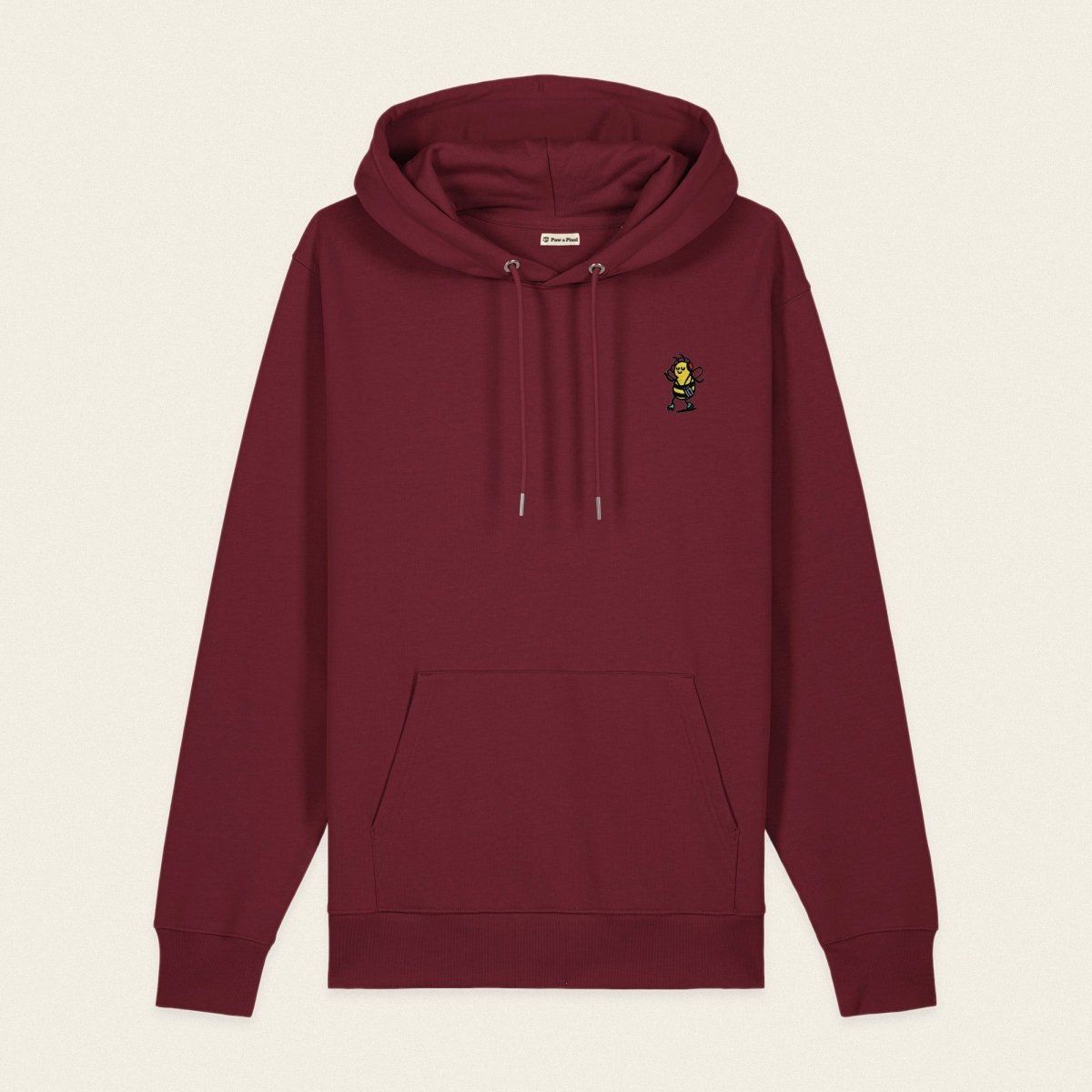 Bio Hoodie - Groovy Bee in Burgunder - Paw & Pixel Stickdesign