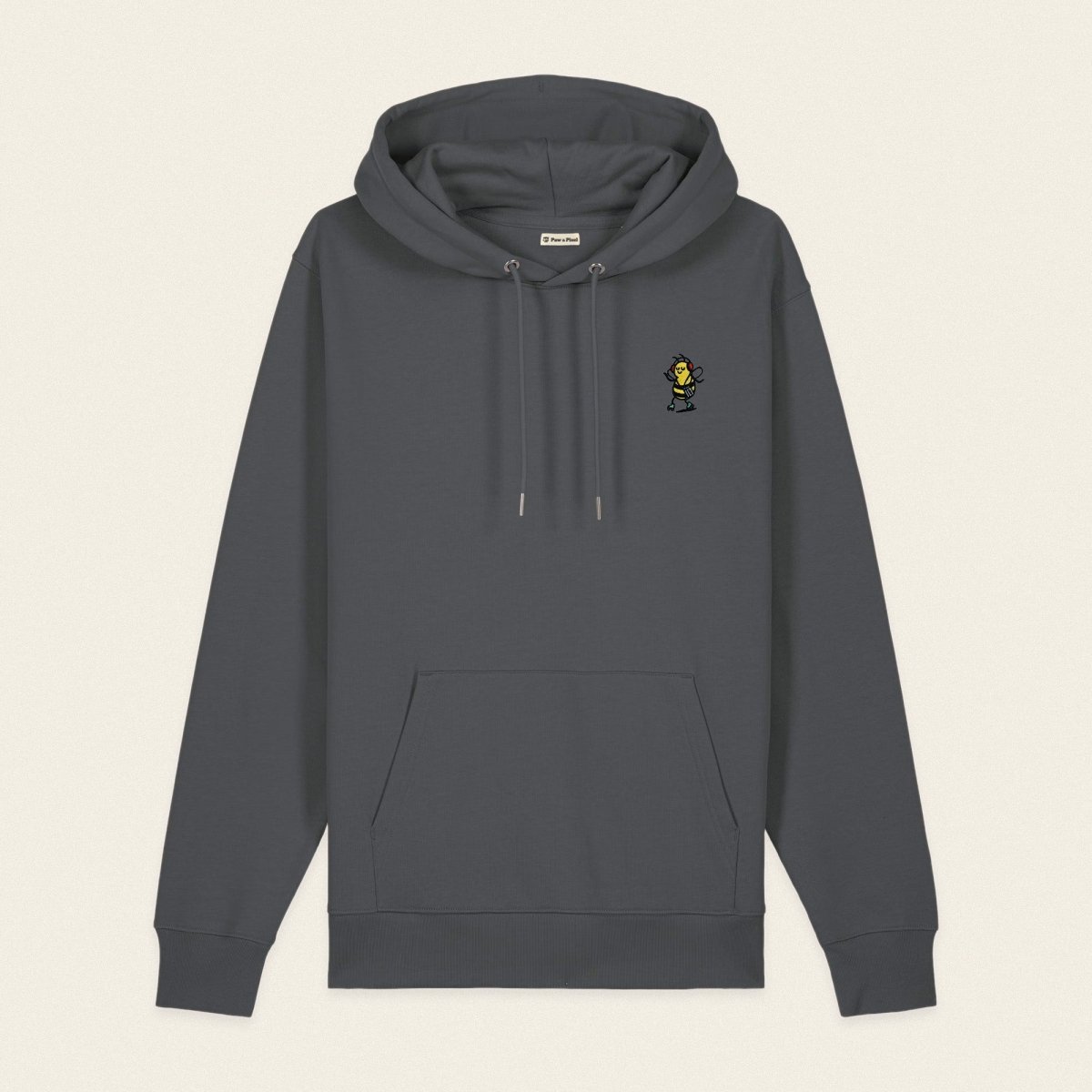 Bio Hoodie - Groovy Bee in Grau - Paw & Pixel Stickdesign