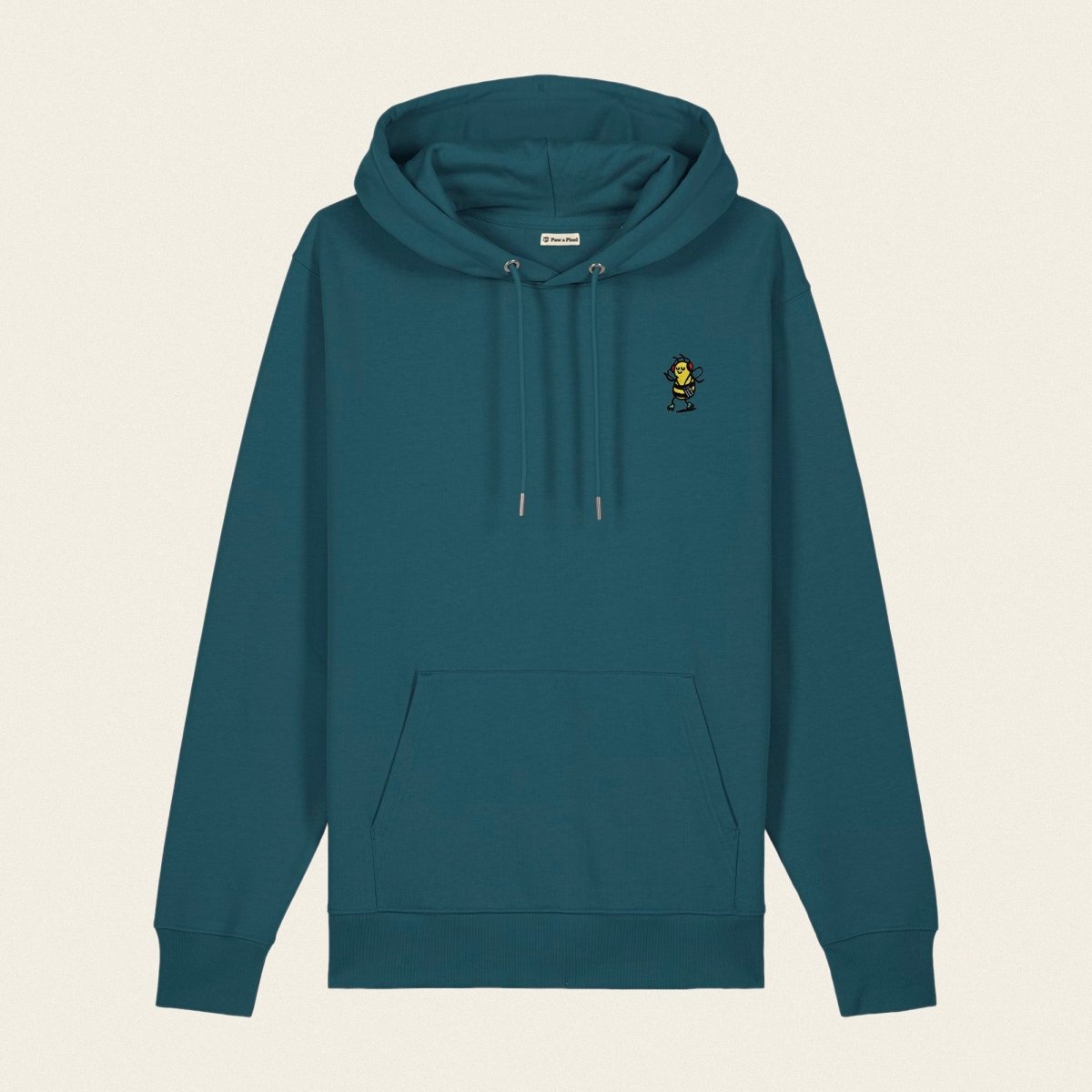 Bio Hoodie - Groovy Bee in Petrol - Paw & Pixel Stickdesign