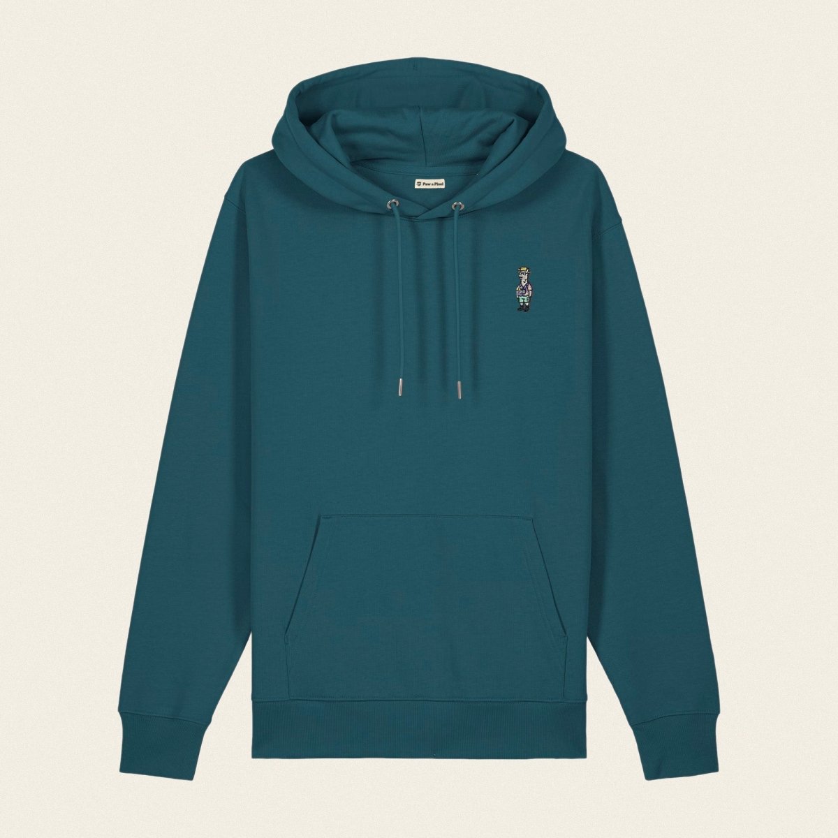 Bio Hoodie - Llama on Tour in Petrol - Paw & Pixel Stickdesign