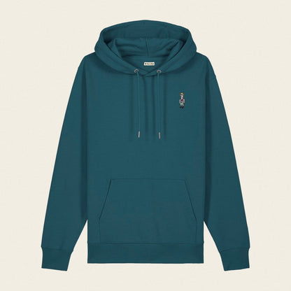 Bio Hoodie - Llama on Tour in Petrol - Paw & Pixel Stickdesign