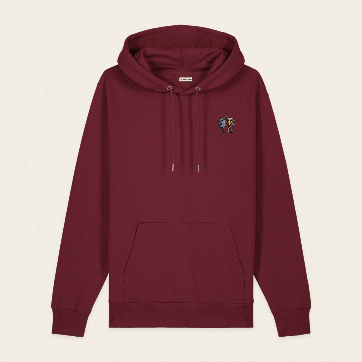 Bio Hoodie - Party Cat in Burgunder - Paw & Pixel Stickdesign