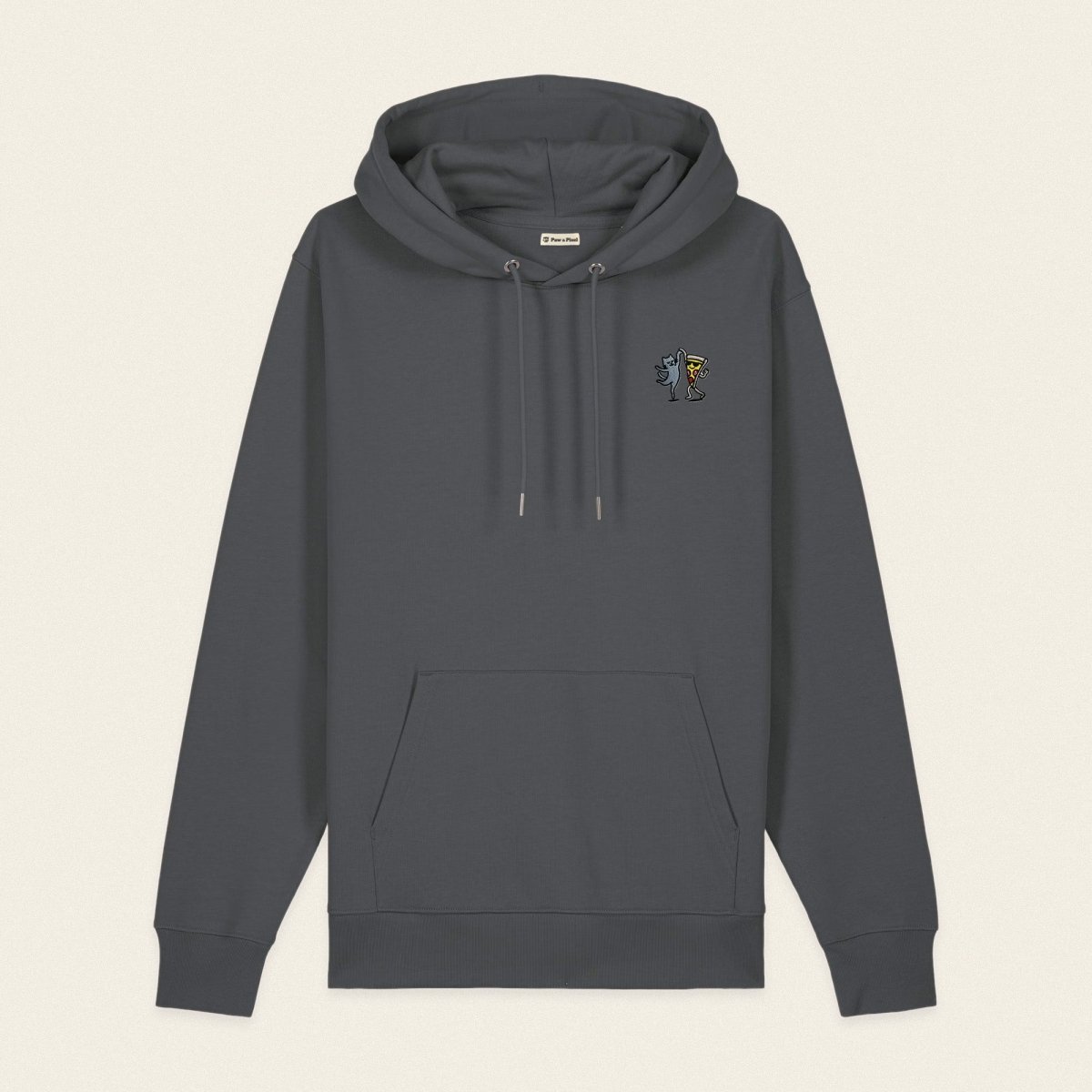 Bio Hoodie - Party Cat in Grau - Paw & Pixel Stickdesign