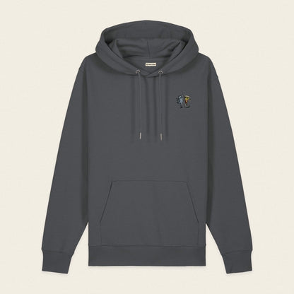 Bio Hoodie - Party Cat in Grau - Paw & Pixel Stickdesign