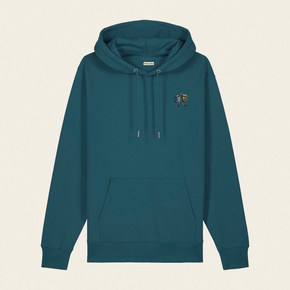Bio Hoodie - Party Cat in Petrol - Paw & Pixel Stickdesign