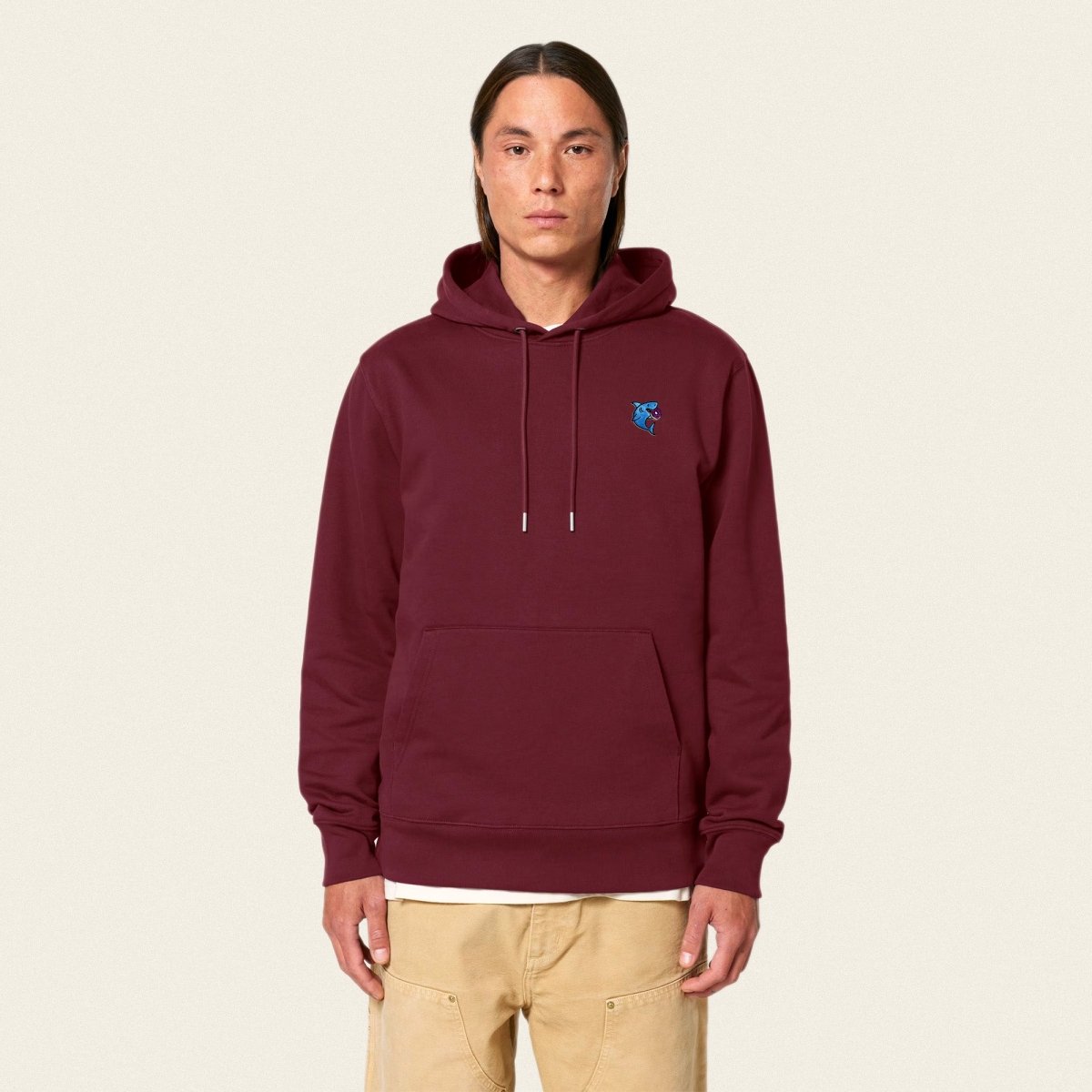 Bio Hoodie - Snack Attack in Burgunder - Paw & Pixel Stickdesign