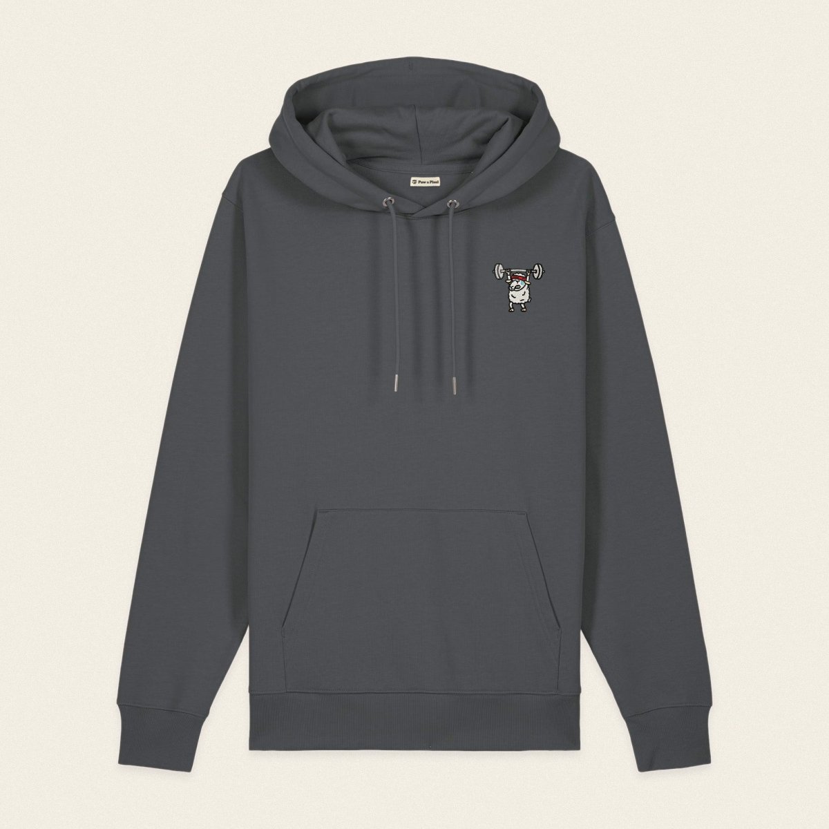 Bio Hoodie - Strong Sheep in Grau - Paw & Pixel Stickdesign