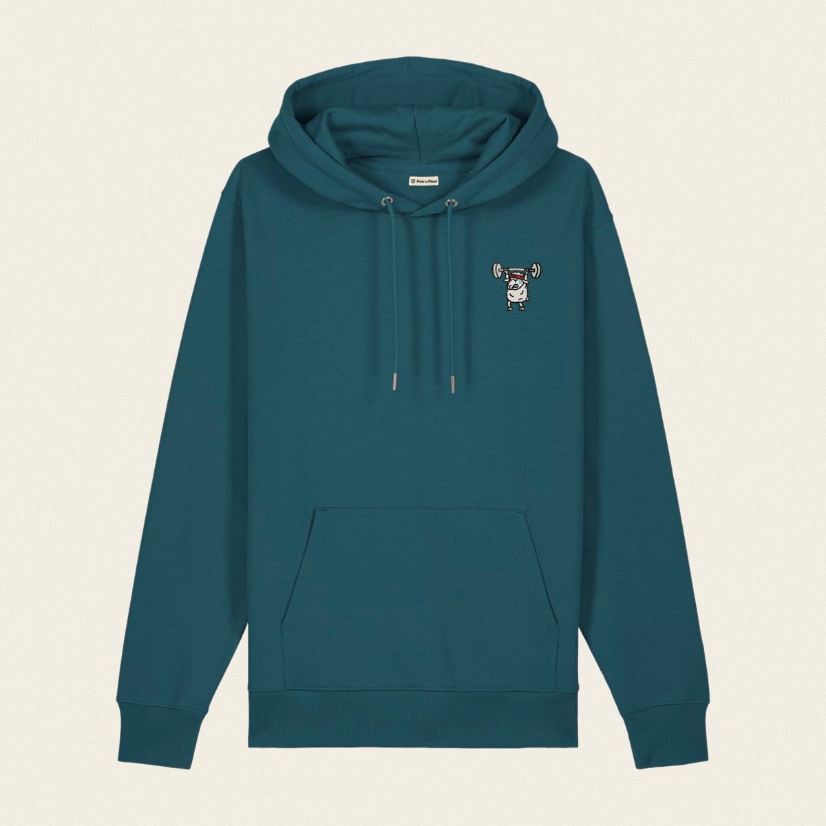 Bio Hoodie - Strong Sheep in Petrol - Paw & Pixel Stickdesign