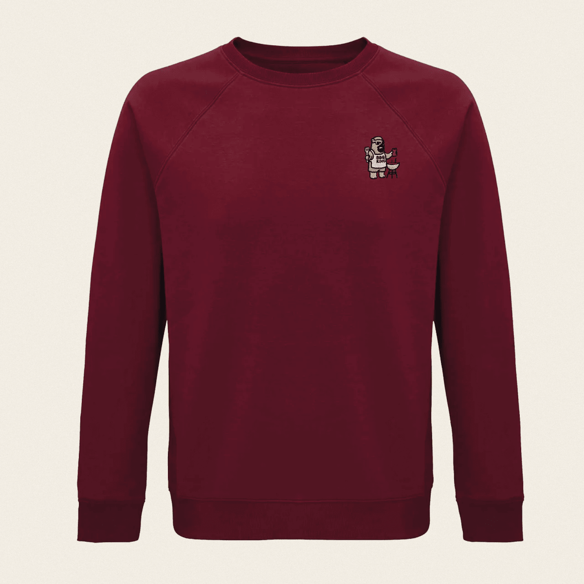 Bio Sweatshirt - BBQ Bär in Burgunder - Paw & Pixel Stickdesign