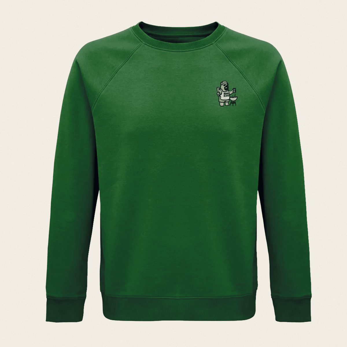 Bio Sweatshirt - BBQ Bär in Waldgrün - Paw & Pixel Stickdesign
