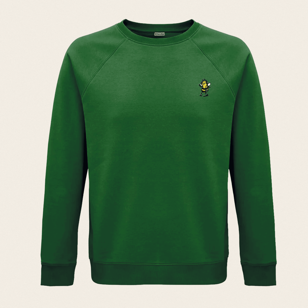 Bio Sweatshirt - Groovy Bee in Waldgrün - Paw & Pixel Stickdesign