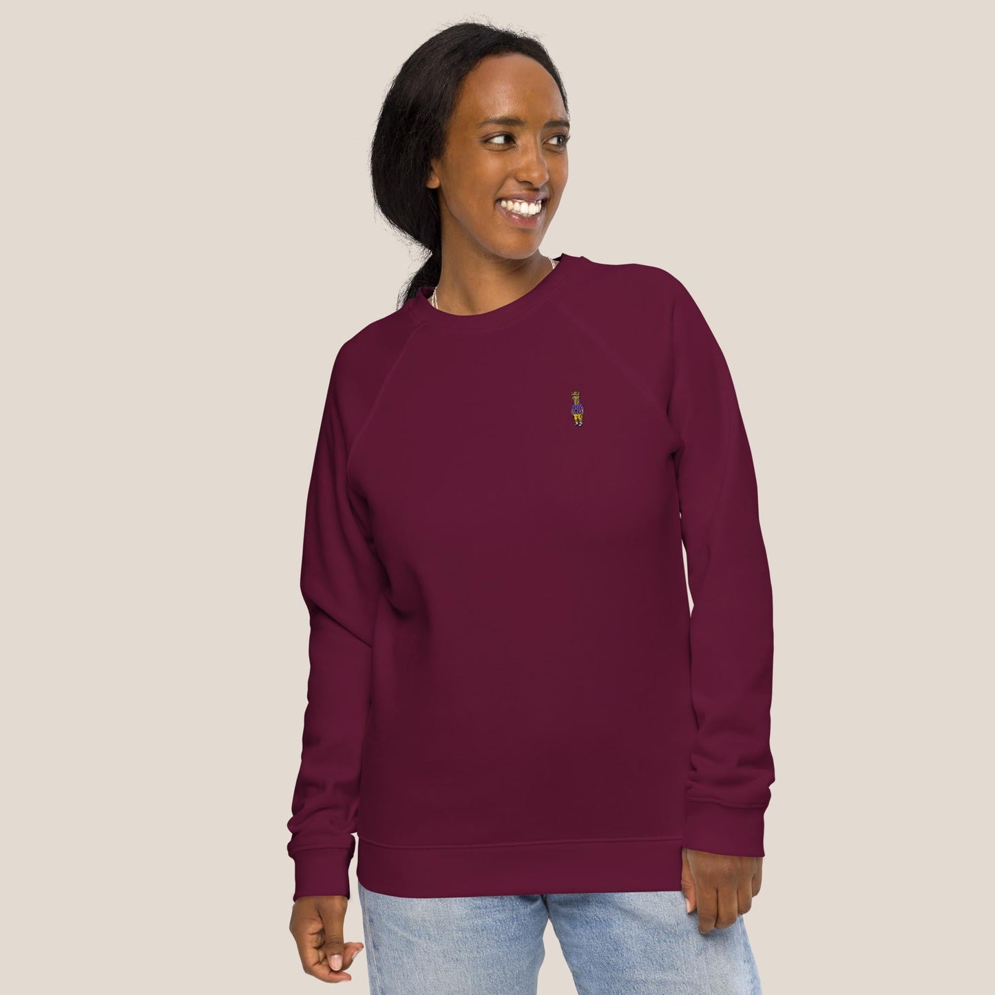 Bio - Sweatshirt - Llama on Tour in Burgunder - Paw & Pixel Stickdesign