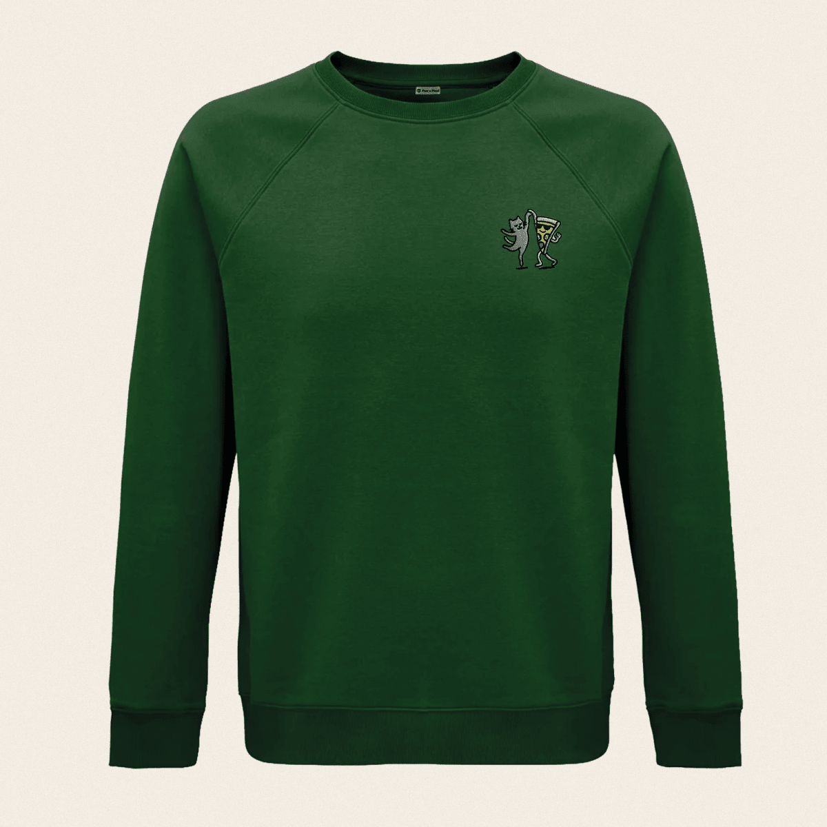 Bio - Sweatshirt - Party Cat in Waldgrün - Paw & Pixel Stickdesign