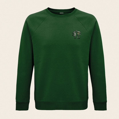 Bio - Sweatshirt - Party Cat in Waldgrün - Paw & Pixel Stickdesign