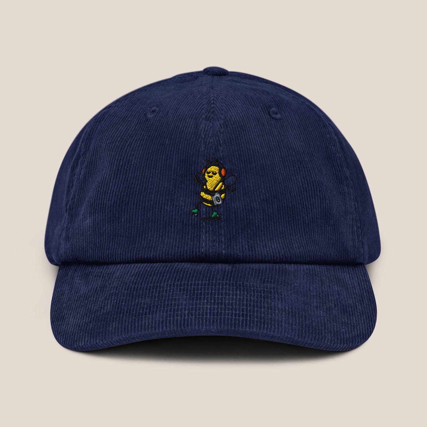 Cord Cap - Groovy Bee in Oxford Navy - Paw & Pixel Stickdesign