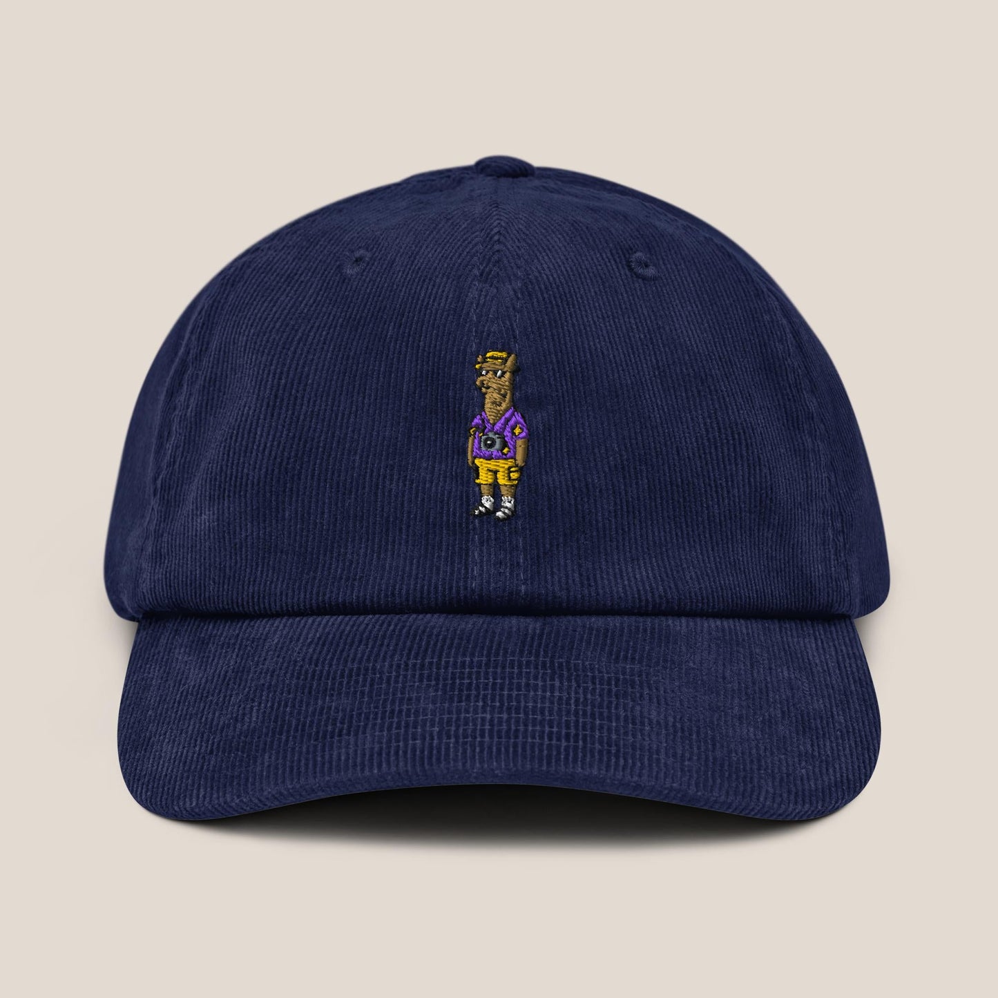 Cord Cap - Llama on Tour in Oxford Navy - Paw & Pixel Stickdesign
