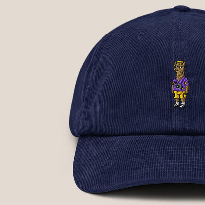 Cord Cap - Llama on Tour in Oxford Navy - Paw & Pixel Stickdesign