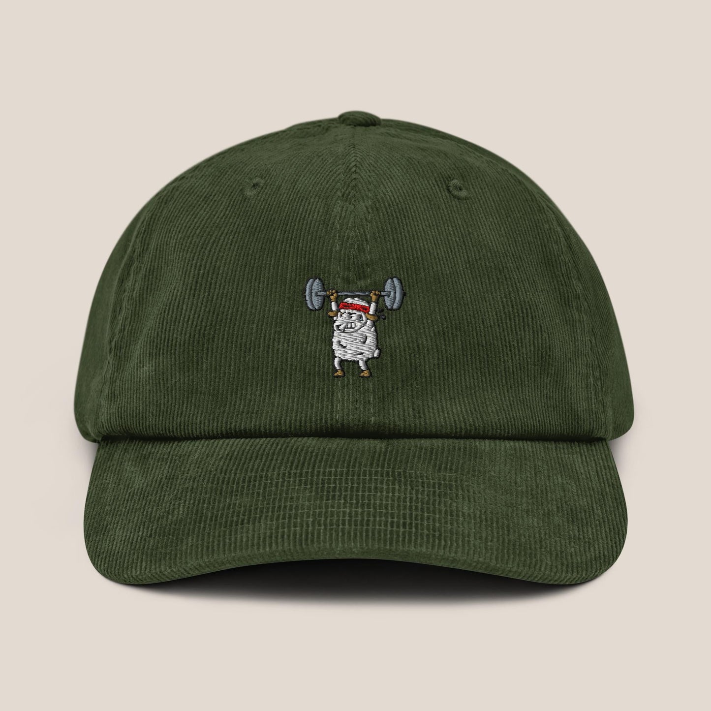 Cord Cap - Strong Sheep in Dark Olive - Paw & Pixel Stickdesign