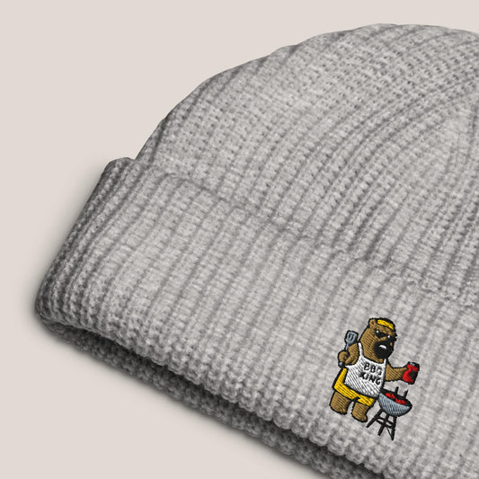Fischermütze - BBQ Bär in Grau - Paw & Pixel Stickdesign