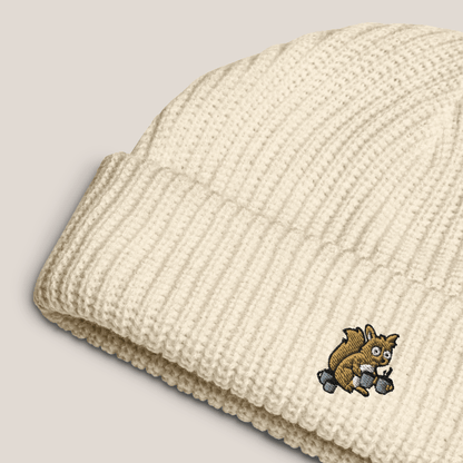 Fischermütze - Coffee Junkie in Cremeweiß - Paw & Pixel Stickdesign