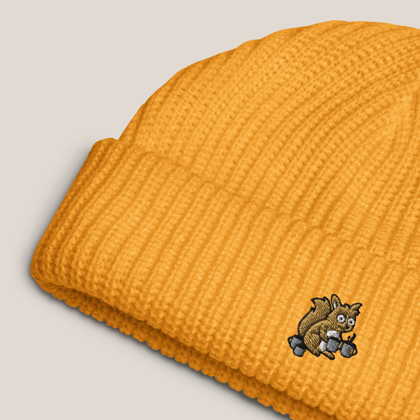 Fischermütze - Coffee Junkie in Senfgelb - Paw & Pixel Stickdesign