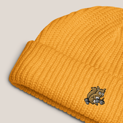 Fischermütze - Coffee Junkie in Senfgelb - Paw & Pixel Stickdesign