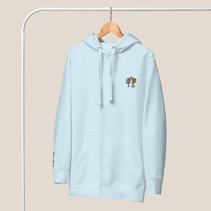 Hoodie - Party Cat in Himmelblau - Paw & Pixel Stickdesign