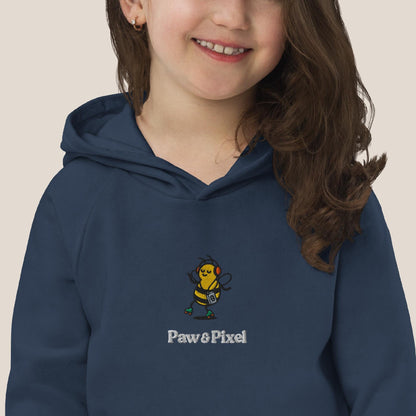 Kinder Bio Hoodie - Groovy Bee in Marineblau - Paw & Pixel Stickdesign