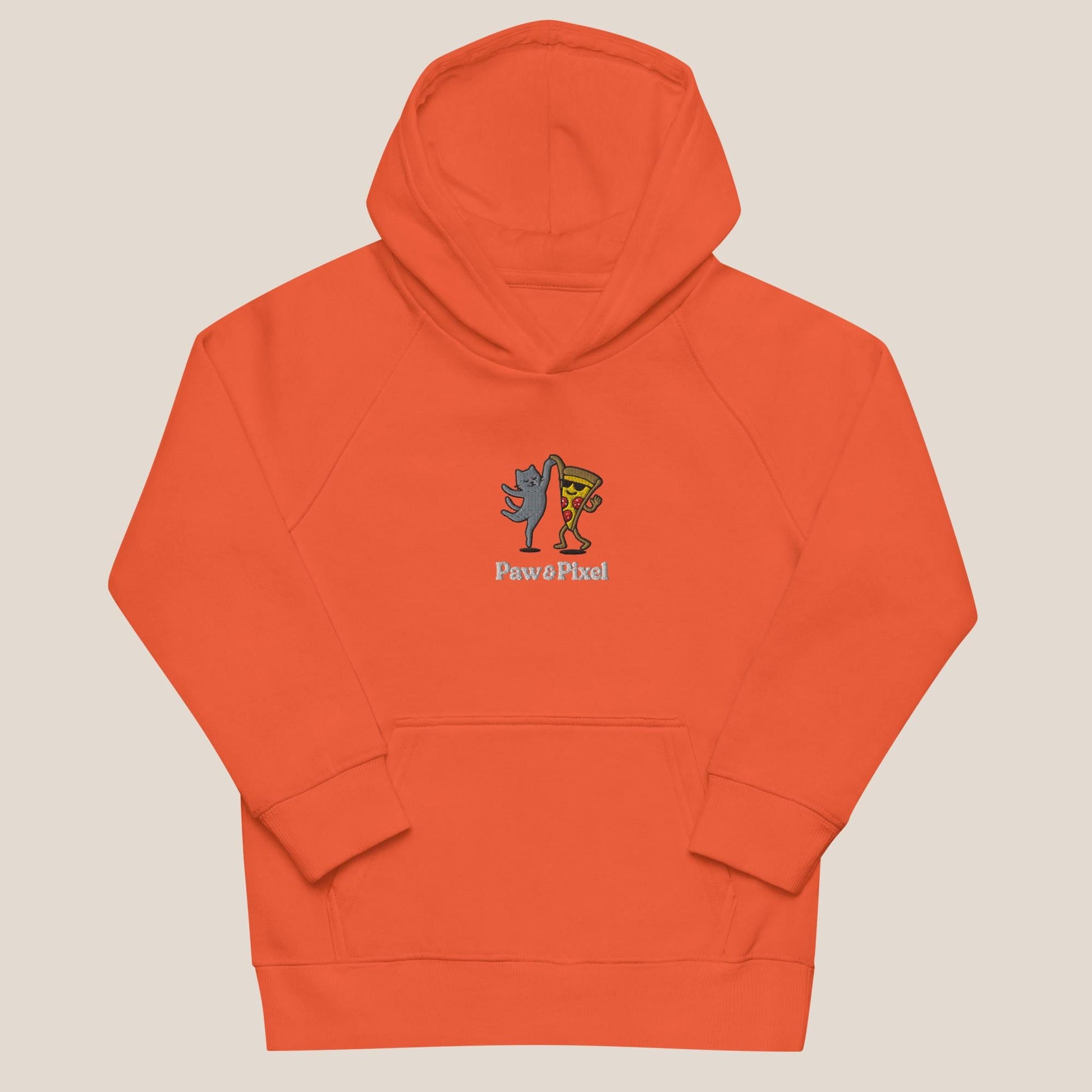 Kinder Bio Hoodie - Party Cat in Burnt Orange - Paw & Pixel Stickdesign