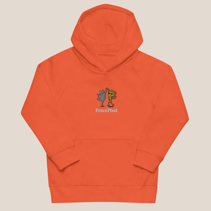 Kinder Bio Hoodie - Party Cat in Burnt Orange - Paw & Pixel Stickdesign