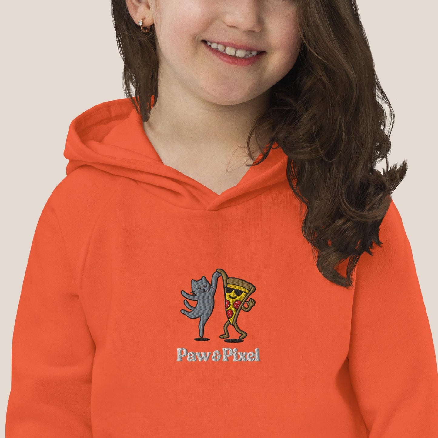Kinder Bio Hoodie - Party Cat in Marineblau - Paw & Pixel Stickdesign
