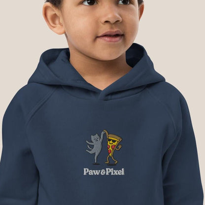 Kinder Bio Hoodie - Party Cat in Marineblau - Paw & Pixel Stickdesign
