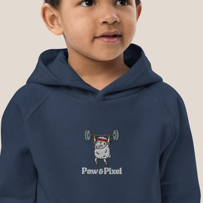 Kinder Bio Hoodie - Strong Sheep in Marineblau - Paw & Pixel Stickdesign