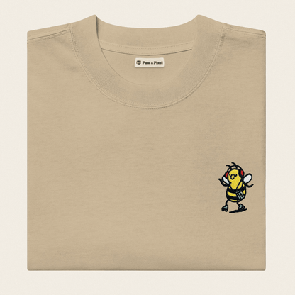 Oversized T-Shirt - Groovy Bee in Khaki - Paw & Pixel Stickdesign