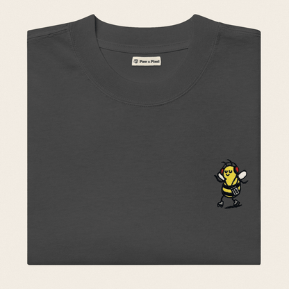 Oversized T-Shirt - Groovy Bee in Schwarz - Paw & Pixel Stickdesign