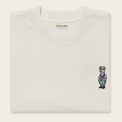 Oversized T-Shirt - Llama on Tour in Weiß - Paw & Pixel Stickdesign