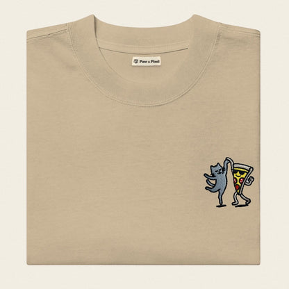Oversized T-Shirt - Party Cat in Khaki - Paw & Pixel Stickdesign