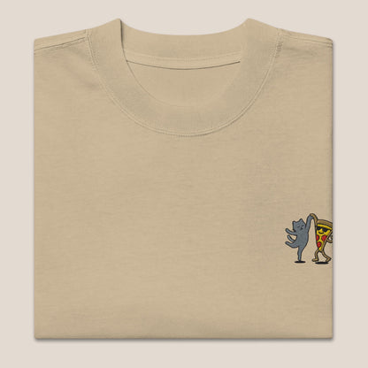 Oversized T-Shirt - Party Cat in Khaki (verwaschen) - Paw & Pixel Stickdesign