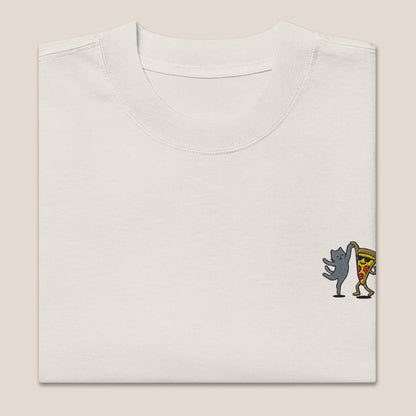 Oversized T-Shirt - Party Cat in Beige/Sand (verwaschen) - Paw & Pixel Stickdesign