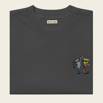 Oversized T-Shirt - Party Cat in Schwarz - Paw & Pixel Stickdesign